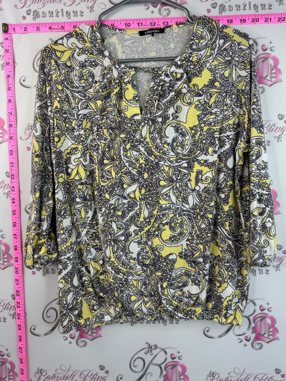 Olsen shirt boho Long-Sleeve V-Neck Paisley Print Top in Yellow and Black